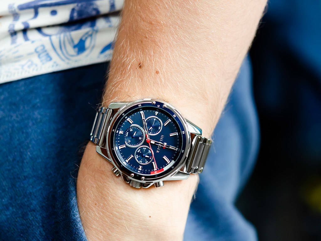 Tommy Hilfiger Mason Quartz Blue Dial Silver Steel Strap Watch for Men - 1791788