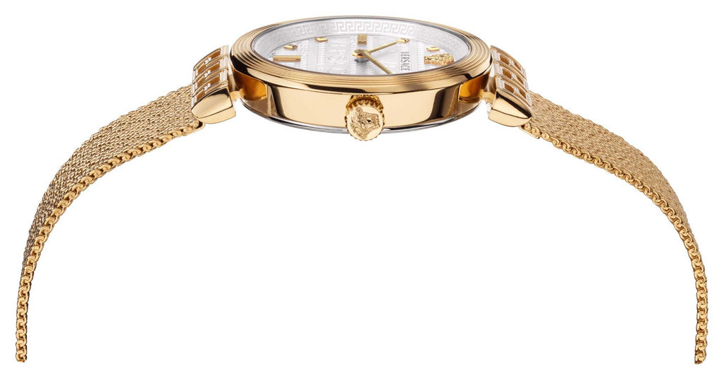 Versace Meander Greca White Dial Gold Mesh Bracelet Watch for Women - VELW00820