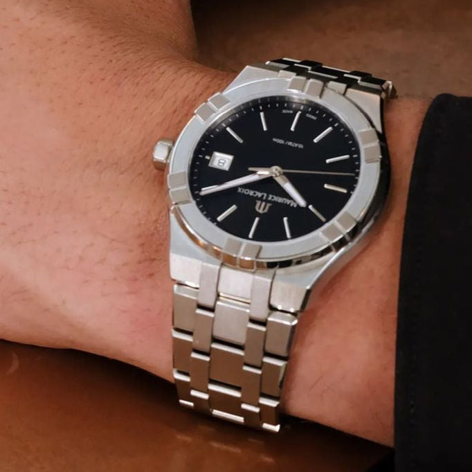 Maurice Lacroix Aikon Automatic Black Dial Silver Steel Strap Watch For Men - AI6008-SS002-330-1