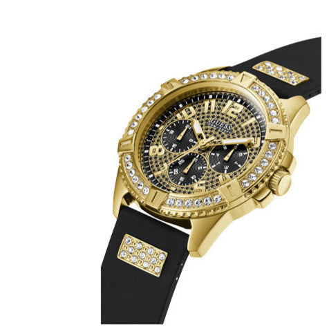 Guess Frontier Crystals Black Dial Black Silicone Strap Watch For Men - W1132G1