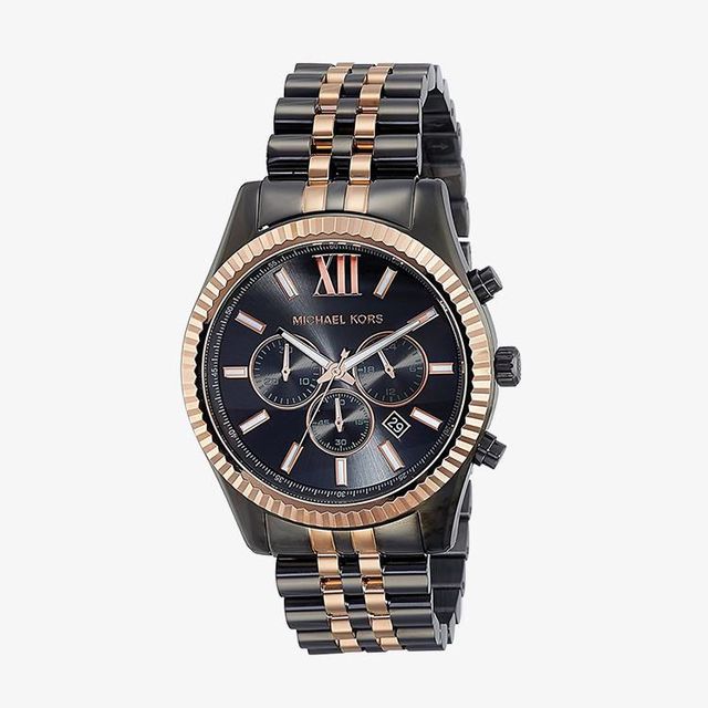 Michael Kors Lexington Chronograph Black Dial Two Tone Steel Strap Watch for Men - MK8561