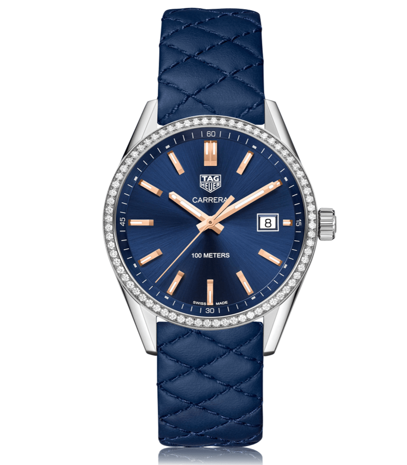 Tag Heuer Carrera Quartz Diamonds Blue Dial Blue Leather Strap Watch for Women - WAR1114.FC6391