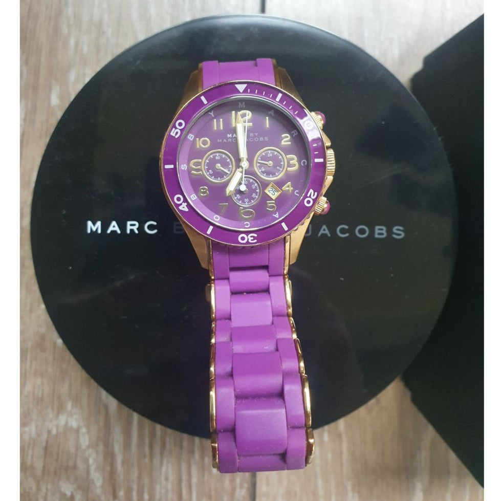 Marc Jacobs Rock Chronograph Purple Dial Purple Silicone Strap Watch for Women - MBM2549