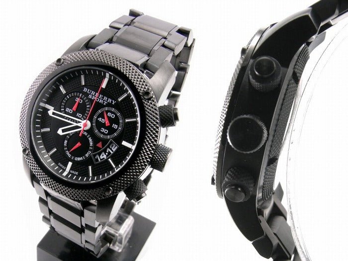 Burberry Sport Chronograph Black Dial Black Steel Strap Watch for Men - BU7703