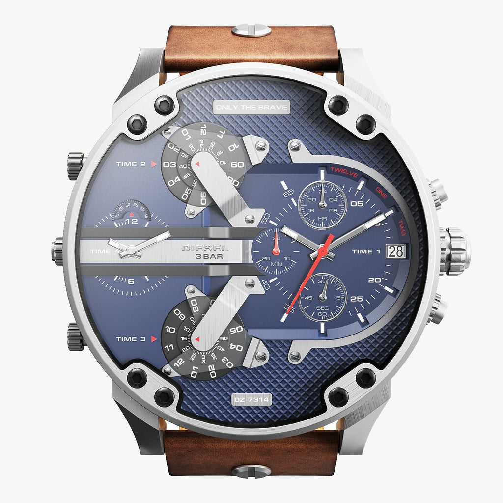 Diesel Mr Daddy Chronograph Blue Dial Brown Leather Strap Watch For Men - DZ7314