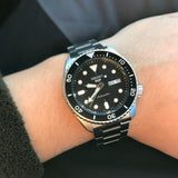 Seiko 5 Sports Automatic Day Date Black Dial Silver Steel Strap Watch for Men - SRPD55K1