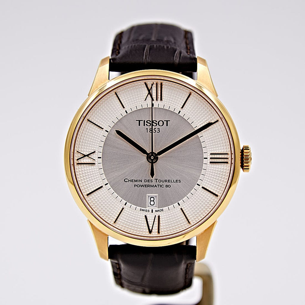 Tissot Chemin Des Tourelles Powermatic 80 Silver Dial Brown Leather Strap Watch For Men - T099.407.36.038.00