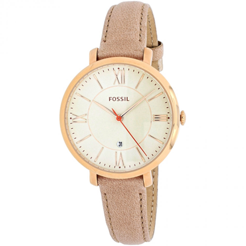 Fossil Jacqueline White Dial Brown Leather Strap Watch for Women - ES3487