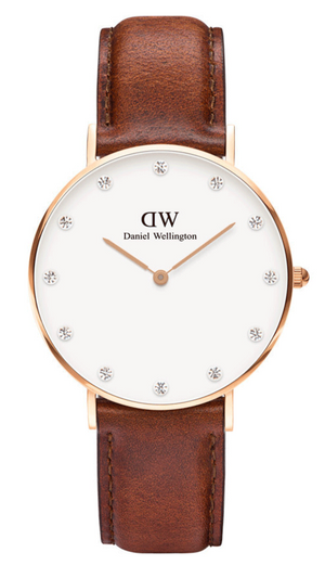 Daniel Wellington Classy St Mawes White Dial Brown Leather Strap Watch For Women - DW00100075