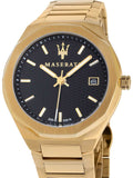 Maserati Stile Black Dial Gold Steel Strap Watch For Men - R8853142004