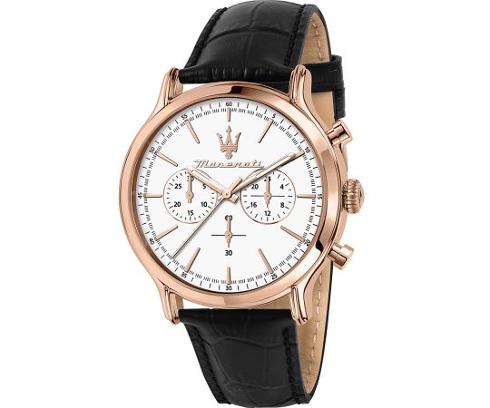 Maserati Epoca Chronograph White Dial Black Leather Strap Watch For Men - R8871618016