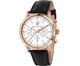 Maserati Epoca Chronograph White Dial Black Leather Strap Watch For Men - R8871618016