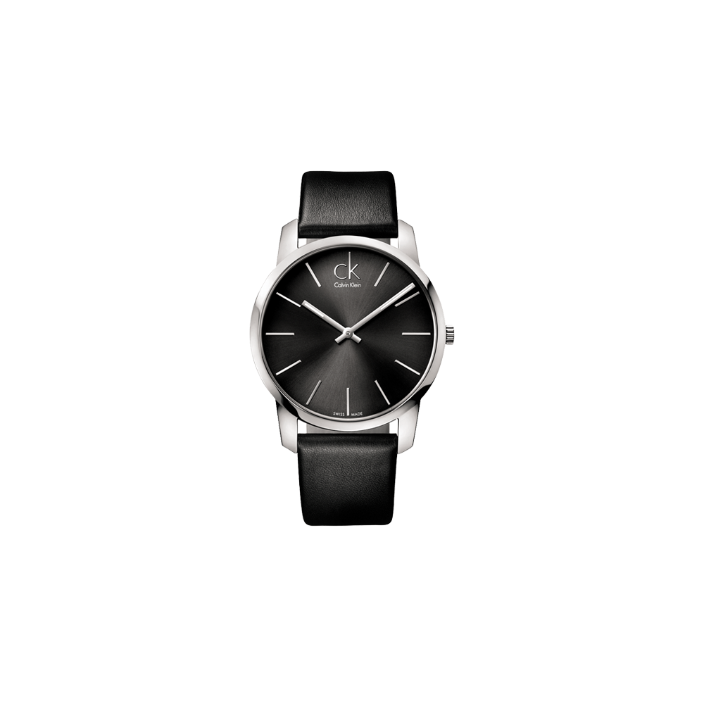 Calvin Klein City Black Dial Black Leather Strap Watch for Men - K2G21107