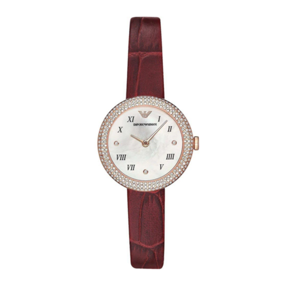 Emporio Armani Rosa Two Hand White Dial Red Leather Strap Watch For Women - AR11357
