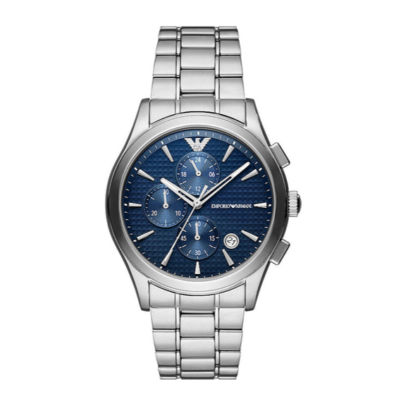 Emporio Armani Chronograph Blue Dial Silver Steel Strap Watch For Men - AR11528