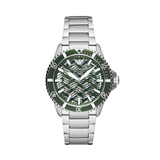 Emporio Armani Diver Automatic Green Dial Silver Steel Strap Watch For Men - AR60061