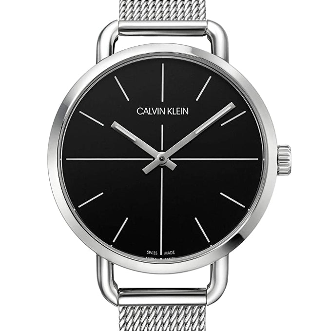 Calvin Klein Even Black Dial Silver Mesh Bracelet Watch for Women - K7B23121
