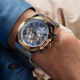 Guess Equity Analog Blue Dial Two Tone Steel Strap Watch For Men - GW0703G3