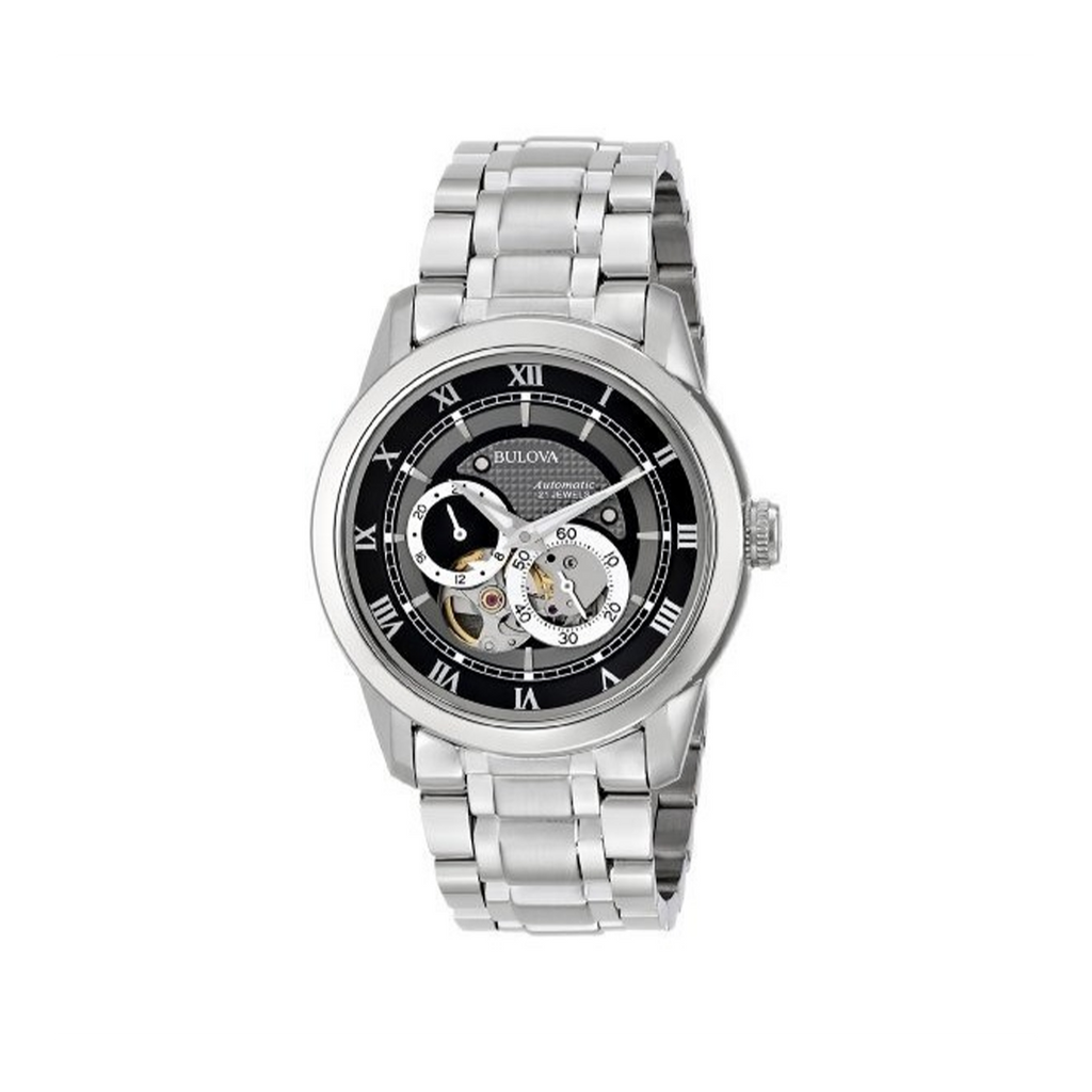 Bulova BVA Dual Aperture Black Dial Silver Steel Strap Watch for Men - 96A119