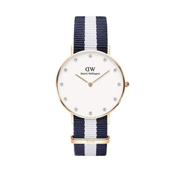 Daniel Wellington Classy Glasgow White Dial Two Tone Nylon Strap Watch For Women - DW00100078