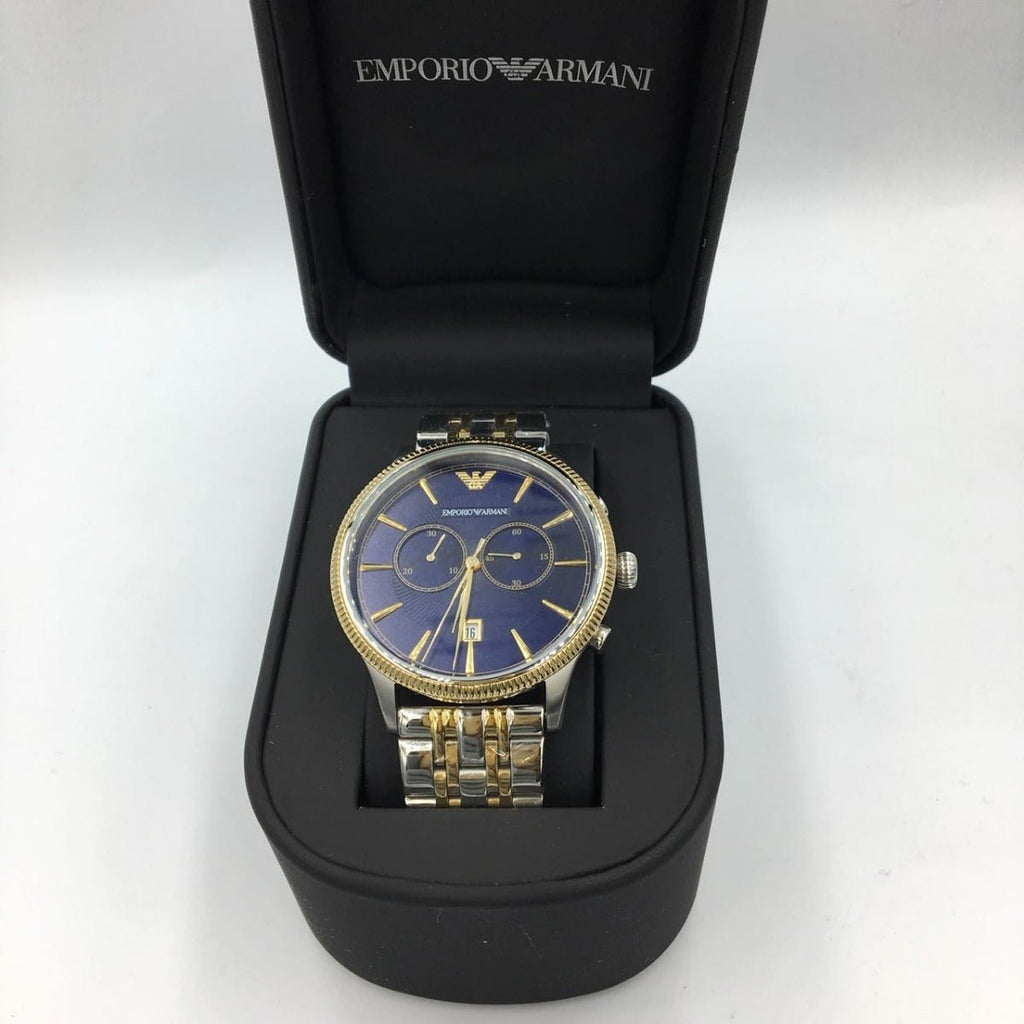 Emporio Armani Classic Blue Dial Two Tone Steel Strap Watch For Men - AR1847