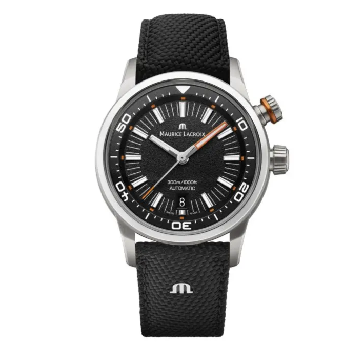 Maurice Lacroix Pontos S Diver Black Dial Orange Rubber Strap Watch For Men - PT6248-SS00L-330-J