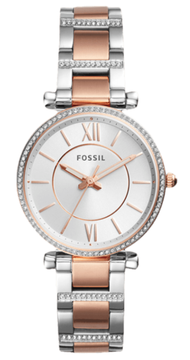 Fossil Carlie Silver Dial Two Tone Steel Strap Watch for Women - ES4342