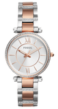 Fossil Carlie Silver Dial Two Tone Steel Strap Watch for Women - ES4342