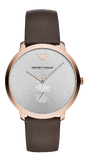 Emporio Armani Modern Slim Analog Silver Dial Brown Leather Strap Watch For Men - AR11163