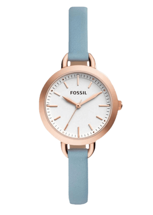 Fossil Classic White Dial Blue Leather Strap Watch for Women - BQ3327