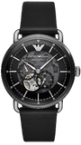 Emporio Armani Meccanico Skeleton Black Dial Black Leather Strap Watch For Men - AR60026