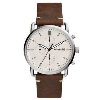 Fossil The Commuter White Dial Brown Leather Strap Watch for Men - FS5402