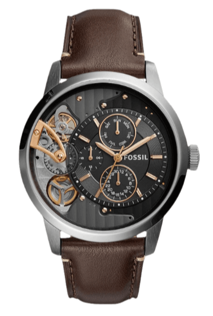 Fossil Townsman Automatic Black Dial Brown Leather Strap Watch for Men -  ME1163