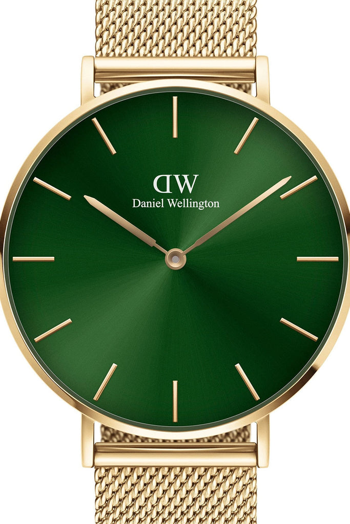 Daniel Wellington Petite Emerald Green Dial Gold Mesh Strap Watch For Women - DW00100481