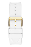 Guess Baguette Crystals Gold Dial White Silicone Strap Watch For Men - GW0208G3