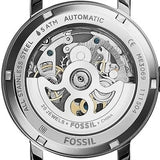 Fossil Boyfriend Automatic Skeleton Silver Dial White Leather Strap Watch for Women - ME3069