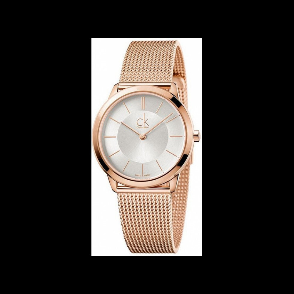 Calvin Klein Minimal White Dial Rose Gold Mesh Bracelet Watch for Women - K3M22626