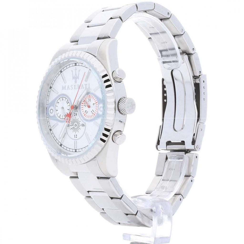 Maserati Competizione Chronograph White Dial Silver Steel Strap Watch For Men - R8853100017