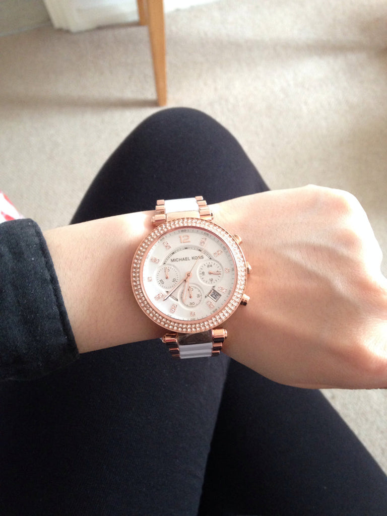 Michael Kors Parker White Dial Two Tone Steel Strap Watch for Women - MK5774