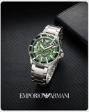 Emporio Armani Diver Automatic Green Dial Silver Steel Strap Watch For Men - AR60061