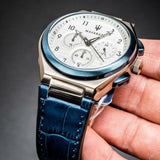 Maserati Triconic Chronograph White Dial Blue Leather Strap Watch For Men - R8871639001
