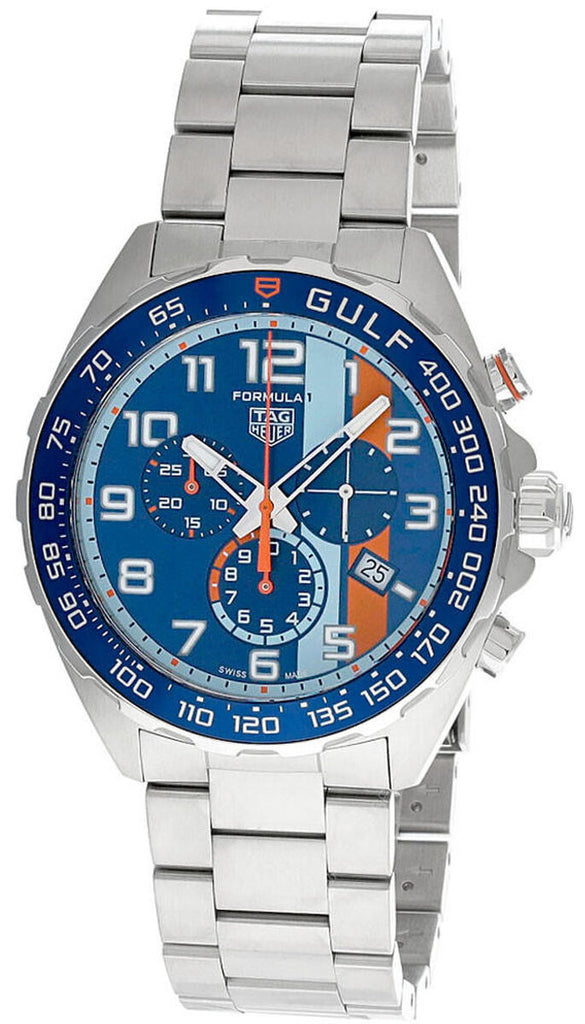 Tag Heuer Formula 1 Gulf Edition Chronograph Blue Dial Silver Steel Strap Watch for Men - CAZ101AT.BA0842