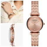 Emporio Armani Gianni T Bar Quartz Rose Gold Dial Rose Gold Steel Strap Watch For Women - AR11342