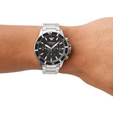 Emporio Armani Diver Chronograph Quartz Black Dial Silver Steel Strap Watch For Men - AR11360