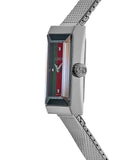 Gucci G Frame Quartz Diamonds Green & Red Mother of Pearl Dial Silver Mesh Bracelet Watch For Women - YA147510