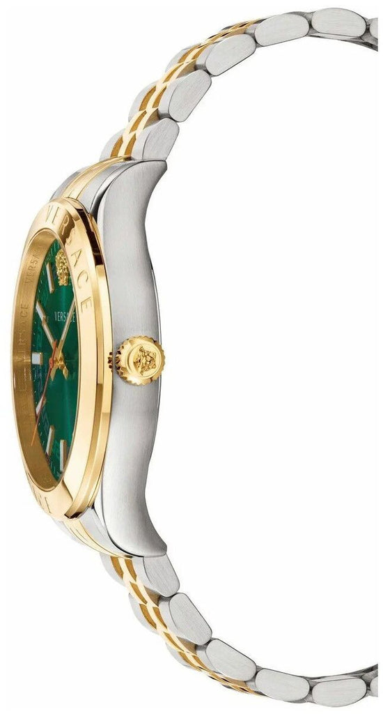 Versace Hellenyium Quartz Green Dial Two Tone Steel Strap Watch For Men - VEVI00620