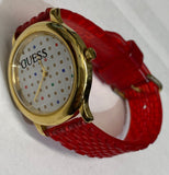 Guess Trend Dragon Gold Dial Red Leather Strap Watch For Women - GW0646L1