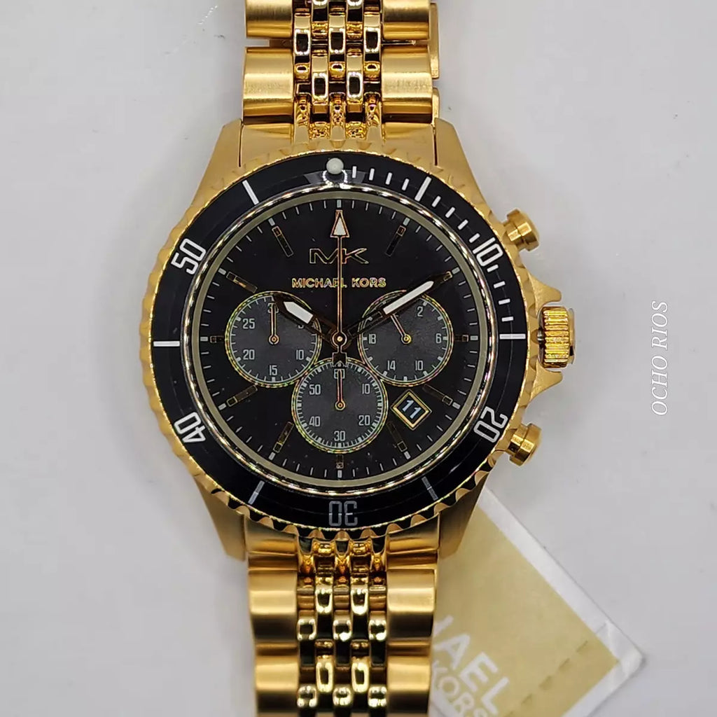 Michael Kors Bayville Chronograph Black Dial Gold Steel Strap Watch For Men - MK8726