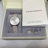 Emporio Armani Gianni T Bar Quartz Silver Dial Beige Leather Strap Watch For Women - AR80007