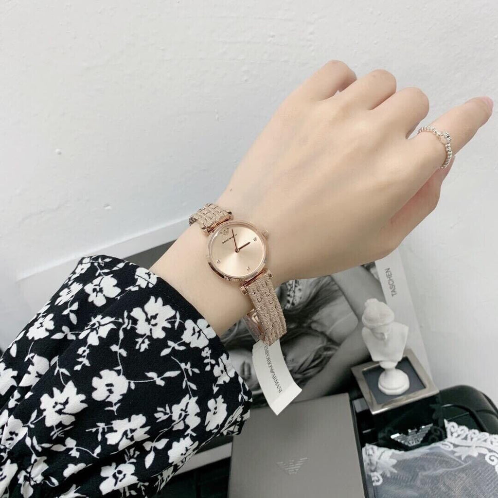 Emporio Armani Gianni T Bar Quartz Rose Gold Dial Rose Gold Steel Strap Watch For Women - AR11342
